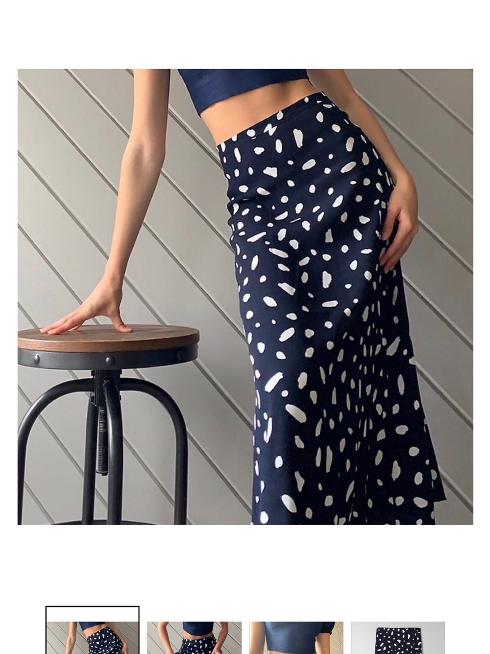 Wilfred Navy Midi Skirt with White Spot Print